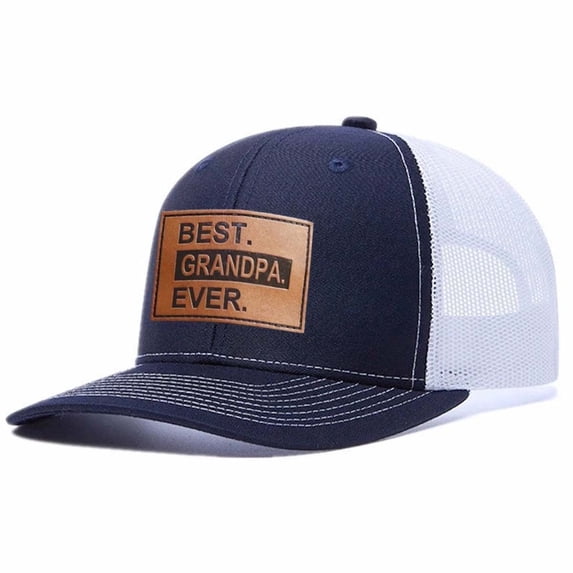 BEST.GRANDPA.EVER. Letter leather label pattern, suitable for travel and casual outfits, breathable outdoor baseball cap for men, adjustable