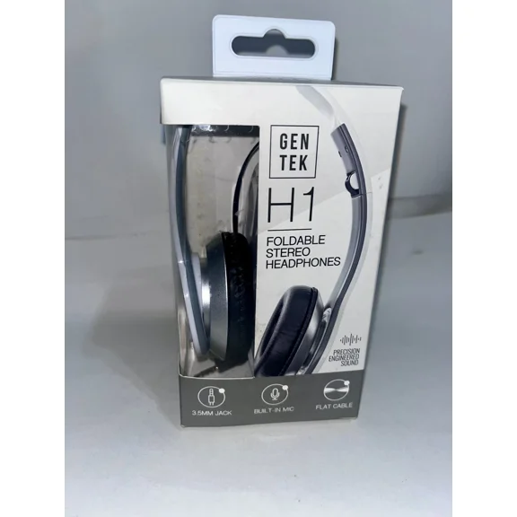BEST- Gentek H1 Foldable Stereo Headphones W/ Built-In Mic White 3.5Mm Jack New