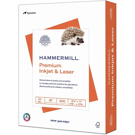 BEST- Hammermill Printer Paper, Premium Inkjet & Laser Paper 24 Lb, 8.5 X 11 - 1 Ream