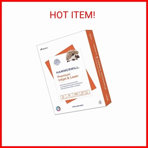 BEST- Hammermill Printer Paper, Premium Inkjet & Laser Paper 24 Lb, 8.5 X 11 - 1 Ream