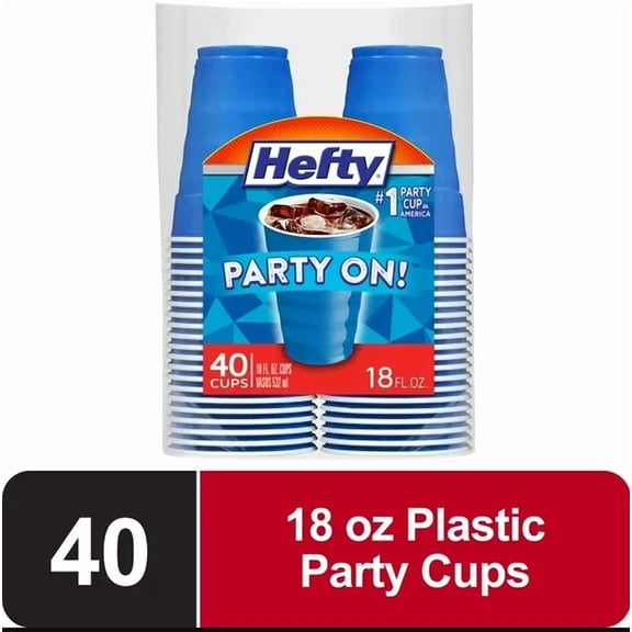 BEST- Hefty Party On Disposable Plastic Cups 18 Oz Marine Blue 40 Ct | Party Drinkware