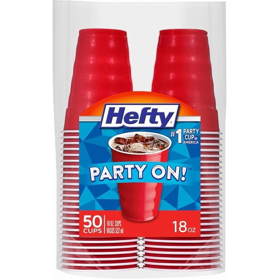 BEST- Hefty Party On Red Plastic Cups, 18Oz, 50Ct, Disposable Party Cups