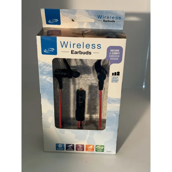 BEST- Ilive Iaeb16B Wireless Bluetooth Earbud Headphones, Red And Black , New