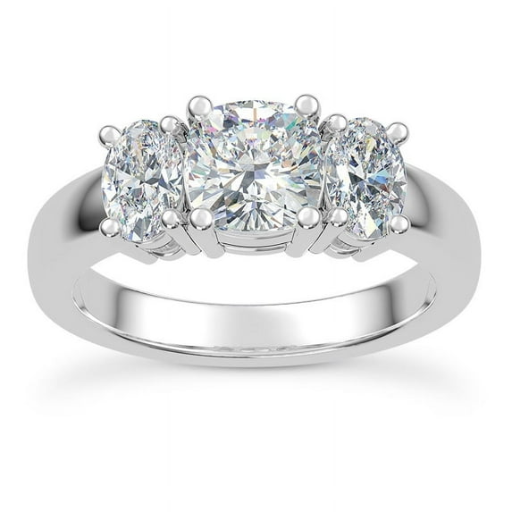 BEST Jewel 1.5 Ct Cushion Cut Diamond Engagement Ring - 14K White Gold Plated Ring - Stunning Three Stone Wedding Ring - Moissanite Ring for Women - Elegant Wedding Jewelry for Her
