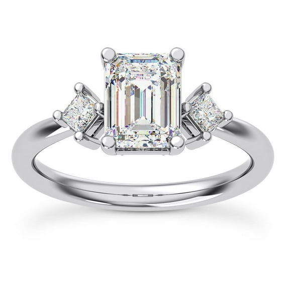 BEST Jewel 14K White Gold Plated Anniversary Ring - 1.8 Ct Emerald Cut Moissanite Engagement Ring - Three Stone Design Ring for Women's - Classic Wedding Ring - Bridal Jewelry for Her