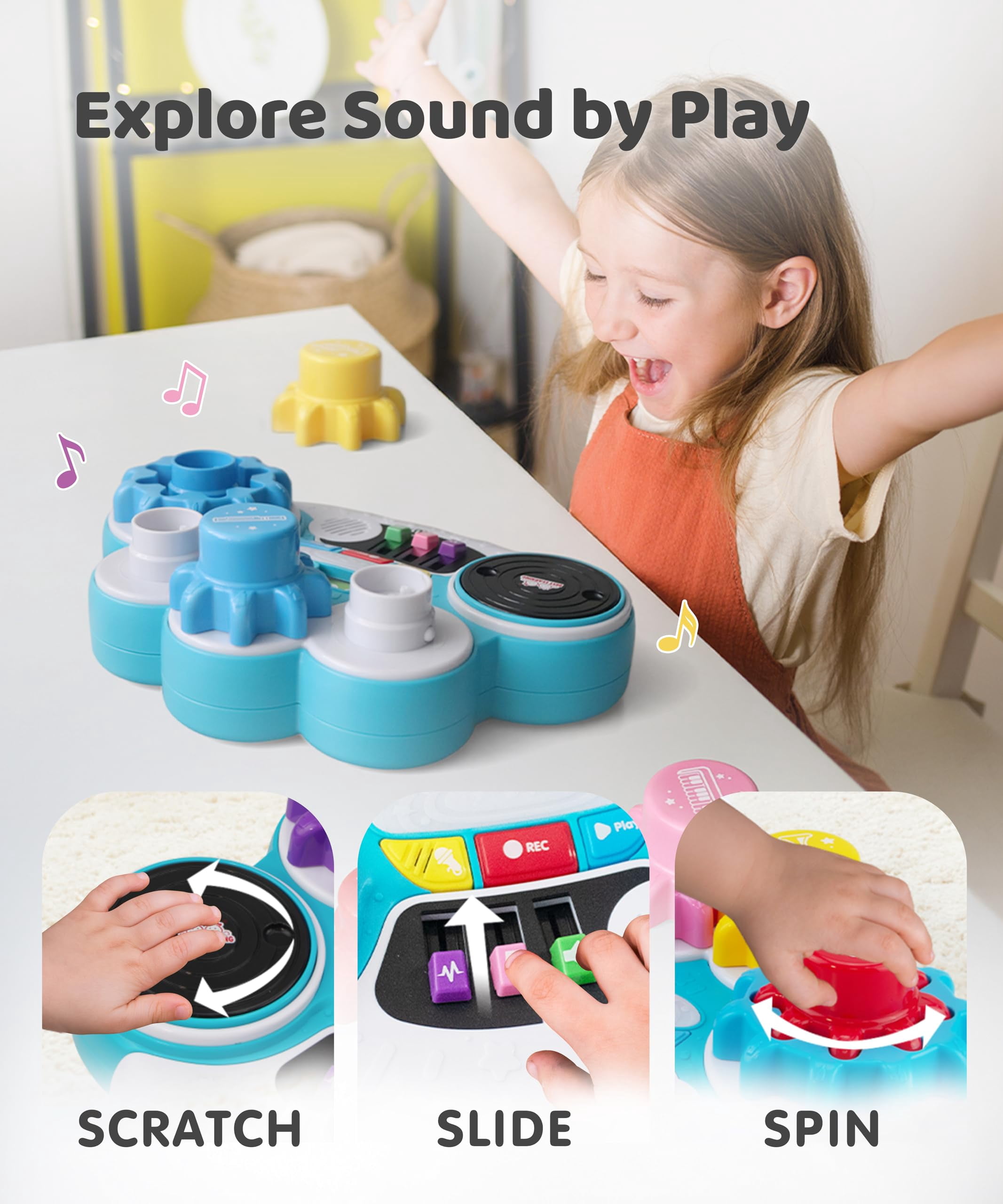 BEST LEARNING Music Gear Mixer Kids DJ Mixer Toy with 6 Sounds and 4 Game Modes Ages 3 and Up