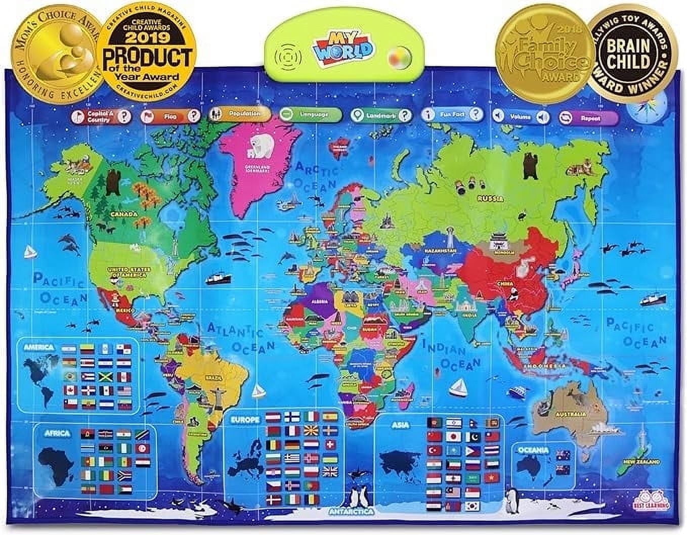 BEST LEARNING i-Poster My World Interactive Talking World Map Educational Toy for Kids Ages 5-12 Years Old