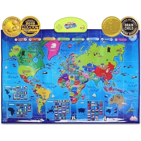 BEST LEARNING i-Poster Interactive Talking World Map for Kids Ages 5 to 12 Years Old