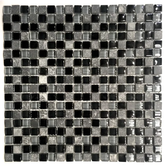 BEST- La Jacond 5/8" X 5/8" Slate And Glass Blend Mosaic Wall Tile Backsplash