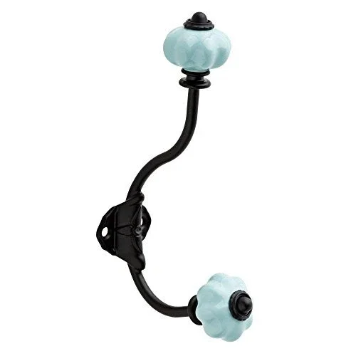 BEST- Liberty Cfchhk-Abb 6 1/2" Aqua Ceramic Finial & Black Coat Hat Robe Hook