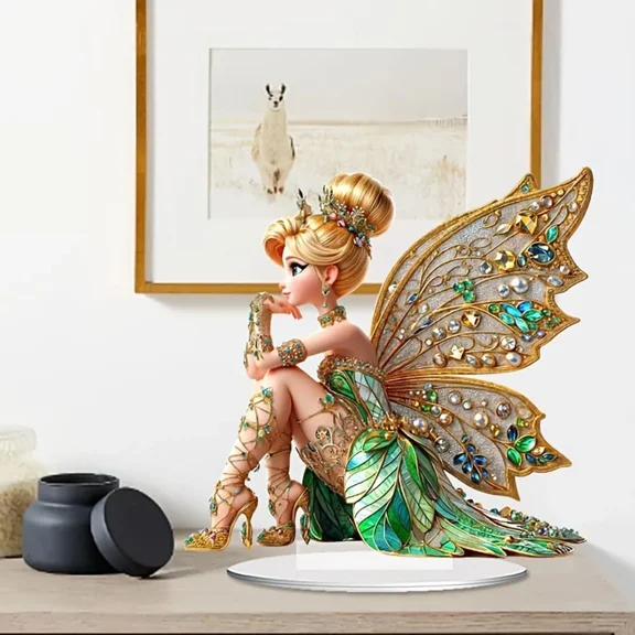BEST- Mini Fairy Statue (Butterfly/Diamond) - 2D Acrylic Shelf/Garden Decor
