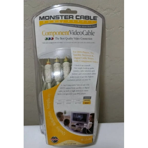 BEST- Monster Cable 8Ft Gold Plate Home Series Component Video Connection New Sealed
