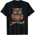 thumbnail image 1 of BEST NEW! Owl Perched On A Tree Branch Colorful Pattern Lover Cotton Tee S-3XL, 1 of 2