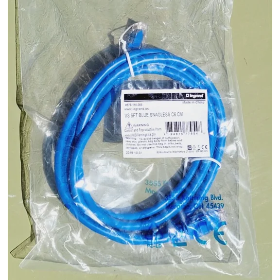 BEST- New Set Of 2 Legrand Ethernet Cable 576-110-005 #77954 Vs 5Ft Blue Snagless C6