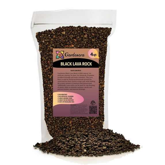 ⭐ BEST POTTING MIXES - Black Lava Rock for Plants, Premium Sifted Bonsai and Cactus Soil Aggregate Used for Top Dressing, Gardening, Terrariums | Drainage Gravel Decorative Stones - 4 Quart