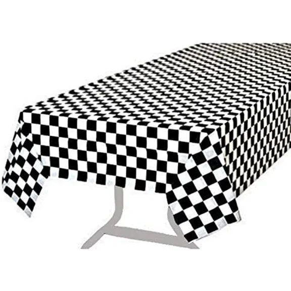 BEST- Premium Plastic Checkered Flag Tablecloths, Black