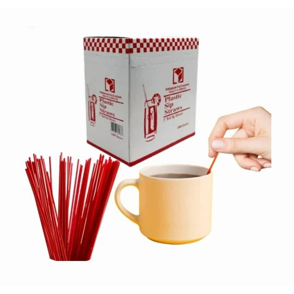 BEST- Premium Plastic Sip Straws 5" Red Stir Sticks For Hot & Cold Drinks 1000 Count