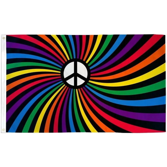 BEST- Rainbow Peace Swirl (Black) 3X5Ft Poly Lgbtq Peace Rainbow Pride Month Flag