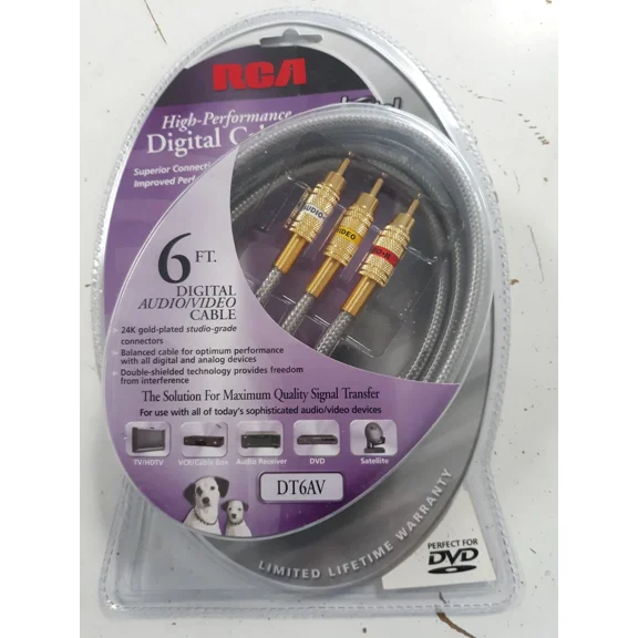 BEST- Rca 6 Foot Digital Audio Video Cable 24K Gold Dt6Av...New
