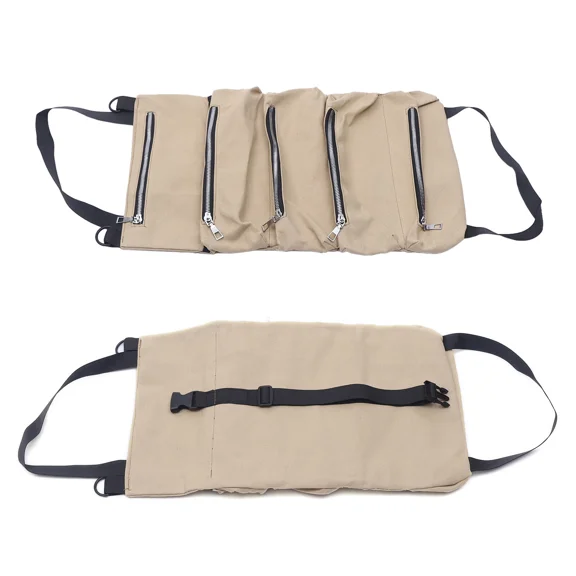 BEST- Roll Up Tool Organizer Wrench Storage Pouch 5 Pockets Mechanics Wrap Bag Canvas
