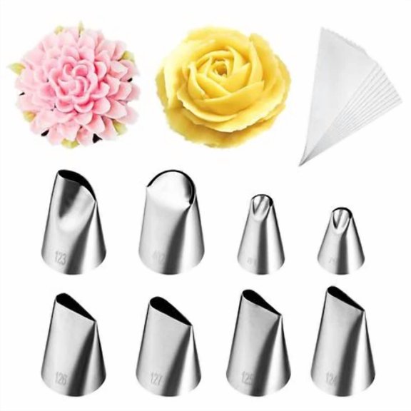 BEST- Rose Flower Piping Tips Set - 8Pcs + 10Pcs Bags - Cake Decorating Must Have!