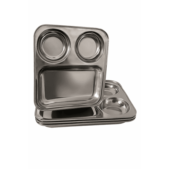 BEST STAINLESS STEEL COMPARTMENT DINNER PLATES | SET OF 3 PLATES |  BPA FREE | HEAVY DUTY |