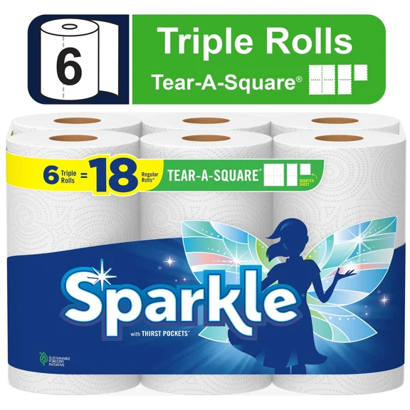 BEST- Sparkle Tear-A-Square Paper Towels, 6 Triple Rolls, White, Customizable Sheet