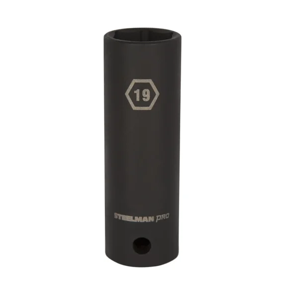 BEST- Steelman Pro 1/2 In. Drive X 19Mm Deep Thin Wall 6-Point Impact Socket, 79404