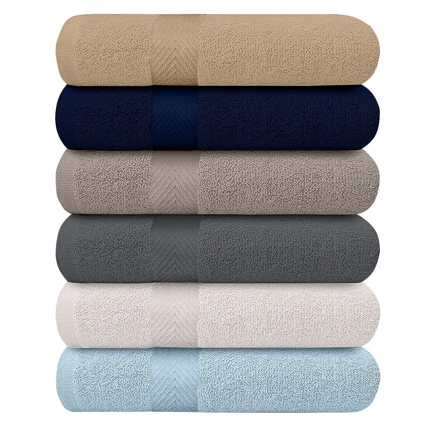 BEST TOWEL Pack of 6 Bath Towels - Extra-Absorbent - 100% Cotton - 27" x 54" (Multi, 6 Pack Bath Towel)