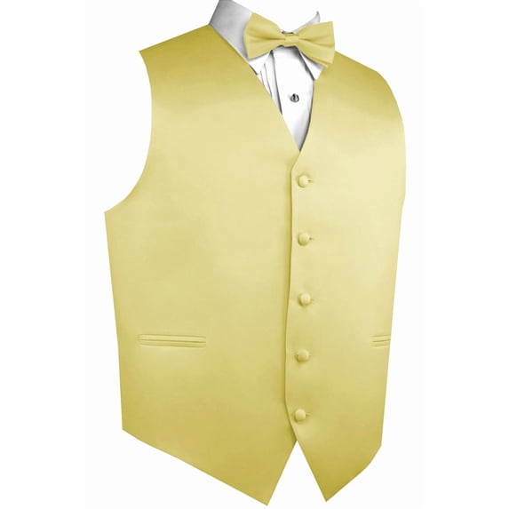 Best Tuxedo Men's Formal, Tuxedo, Wedding, Prom, Cruise Vest, Bow-Tie & Hankie Set in Canary - XS