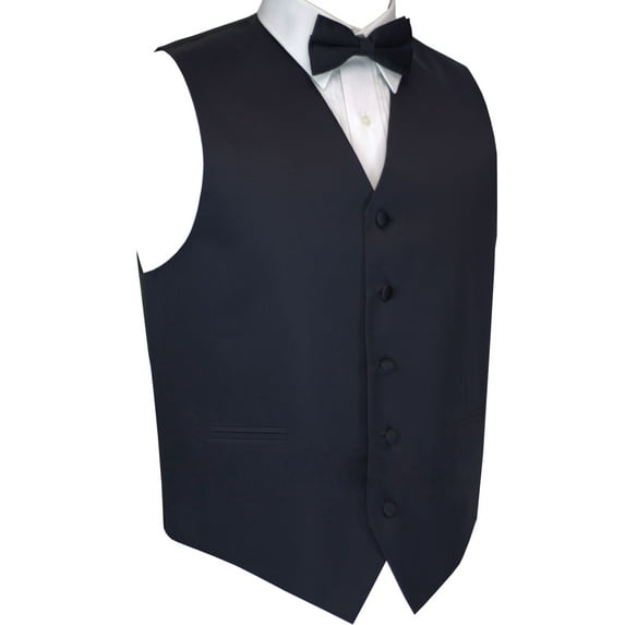 BEST TUXEDO, Men's Formal, Prom, Wedding, Homecoming, Tuxedo Vest, Bow-Tie & Hankie Set for Prom, Wedding, Cruise in Navy Blue - L