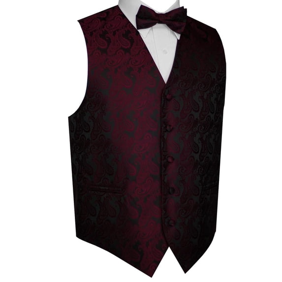 BEST TUXEDO Men's Formal, Prom, Wedding, Homecoming, Tuxedo Vest, Bow-Tie & Hankie Set in Berry Paisley - XL