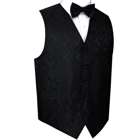 BEST TUXEDO Men's Formal, Prom, Wedding, Homecoming, Tuxedo Vest, Bow-Tie & Hankie Set in Black Paisley - 3XL