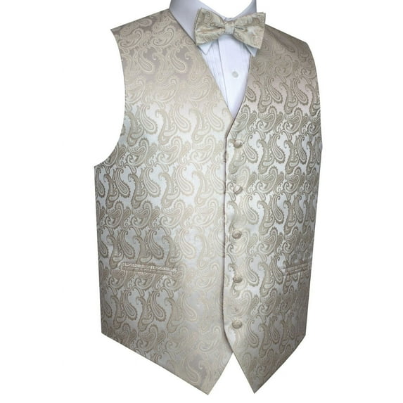BEST TUXEDO Men's Formal, Prom, Wedding, Homecoming, Tuxedo Vest, Bow-Tie & Pocket Square Set in Champagne Paisley - 5XL