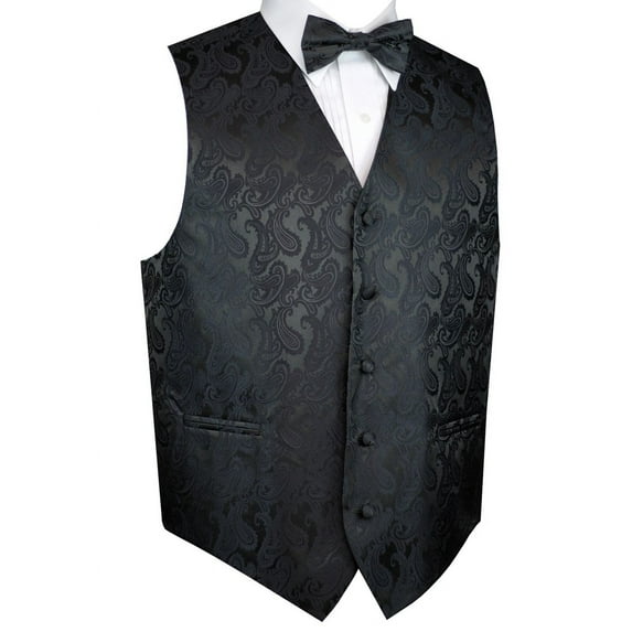 BEST TUXEDO Men's Formal, Prom, Wedding, Homecoming, Tuxedo Vest, Bow-Tie & Pocket Square Set in Charcoal Paisley - 6XL