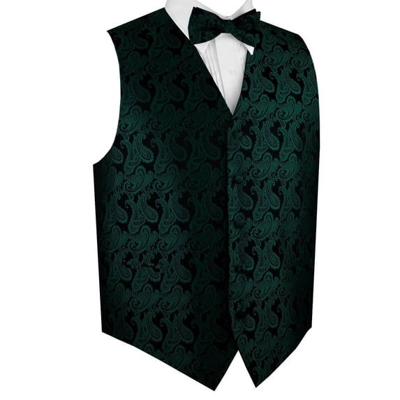 BEST TUXEDO Men's Formal, Prom, Wedding, Homecoming, Tuxedo Vest, Bow-Tie & Pocket Square Set in Hunter Green Paisley - 5XL