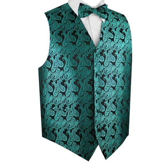 BEST TUXEDO Men's Formal, Prom, Wedding, Homecoming, Tuxedo Vest, Bow-Tie & Pocket Square Set in Jade Paisley - XS