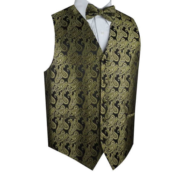 BEST TUXEDO Men's Formal, Prom, Wedding, Homecoming, Tuxedo Vest, Bow-Tie & Pocket Square Set in Olive Paisley - XL