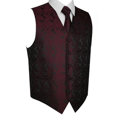 BEST TUXEDO Men's Formal, Prom, Wedding, Homecoming, Tuxedo Vest, Tie & Hankie Set in Berry Paisley - XS