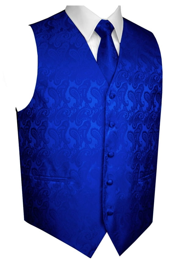 Men's Blue Paisley Jacquard Microfiber Full Back Formal Vest - 3XL