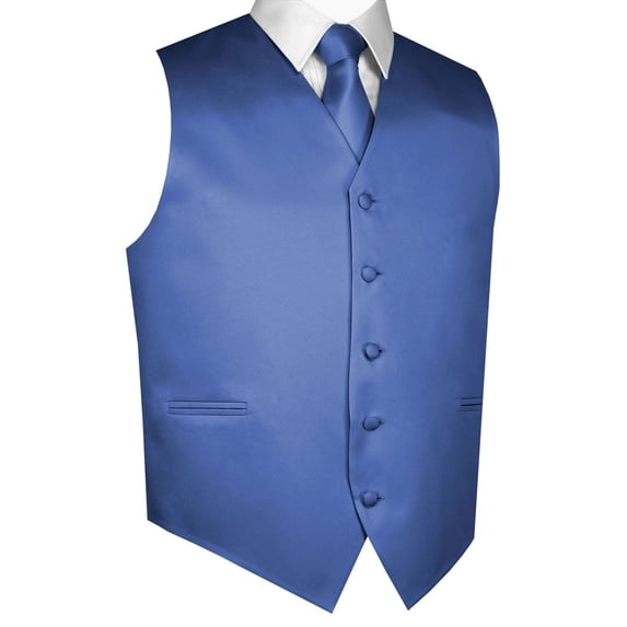 "BEST TUXEDO" Men's Formal, Wedding, Prom, Homecoming, Tuxedo Vest, Tie & Hankie Set in Cornflower - S