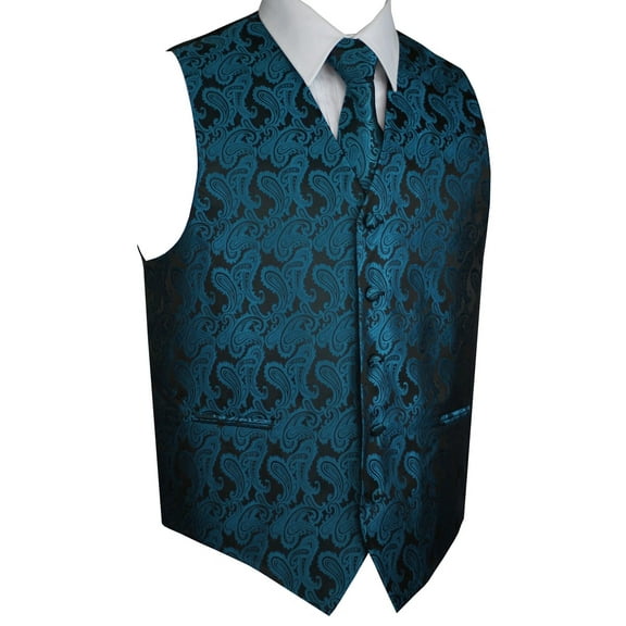 BEST TUXEDO Men's Formal, Prom, Wedding, Homecoming, Tuxedo Vest, Tie & Hankie Set in Serene Paisley - 6XL
