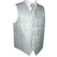 thumbnail image 1 of BEST TUXEDO Men's Formal, Prom, Wedding, Homecoming, Tuxedo Vest, Tie & Hankie Set in Silver Paisley - XS, 1 of 4