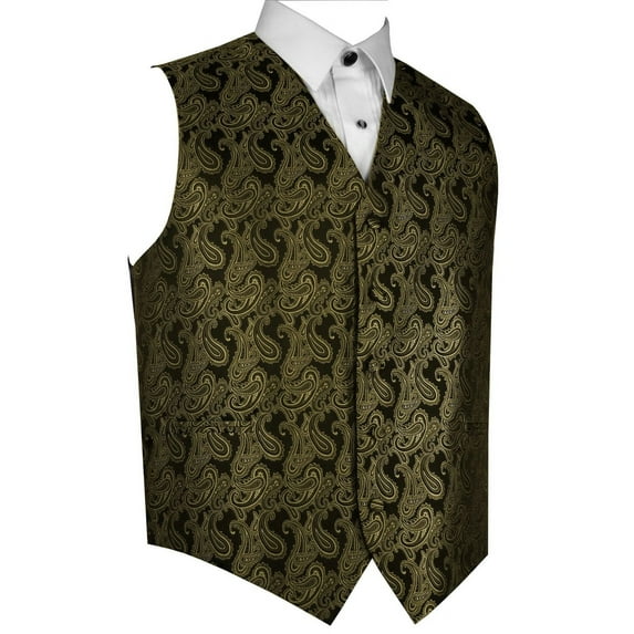 BEST TUXEDO Men's Formal, Prom, Wedding, Homecoming, Tuxedo Vest in Black/Gold Paisley - 5XL