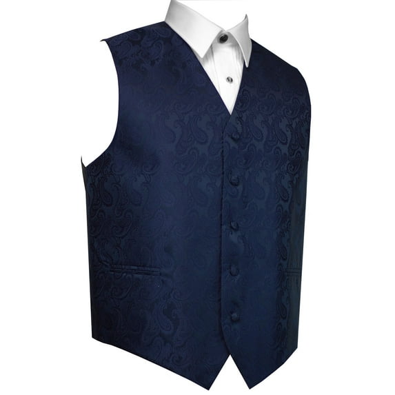 BEST TUXEDO Men's Formal, Prom, Wedding, Homecoming, Tuxedo Vest in Navy Blue Paisley - S