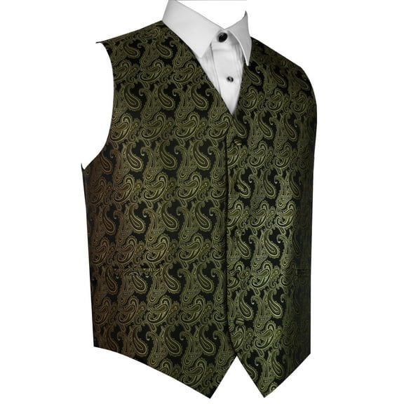 BEST TUXEDO Men's Formal, Prom, Wedding, Homecoming, Tuxedo Vest in Olive Paisley - 4XL