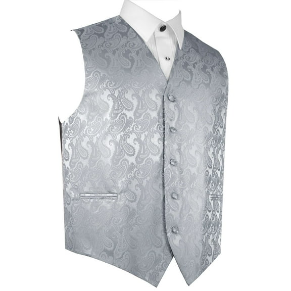 BEST TUXEDO Men's Formal, Prom, Wedding, Homecoming, Tuxedo Vest in Silver Paisley - 4XL