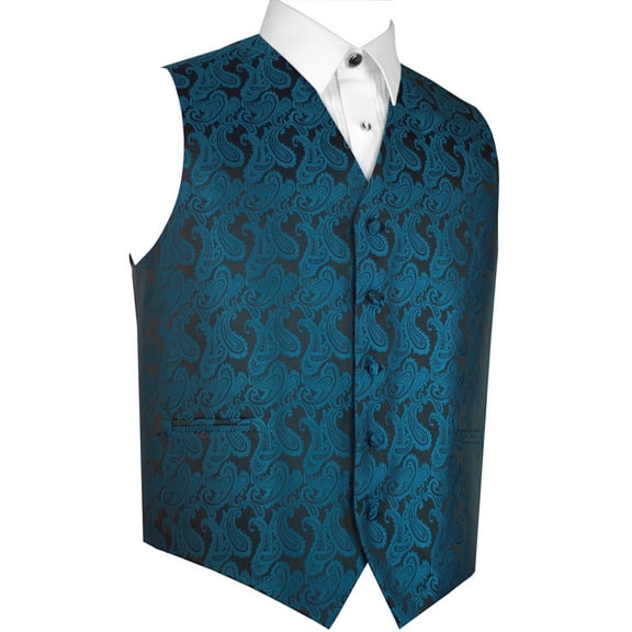 BEST TUXEDO Men's Formal, Prom, Wedding, Homecoming, Tuxedo Vest in Teal Paisley - M