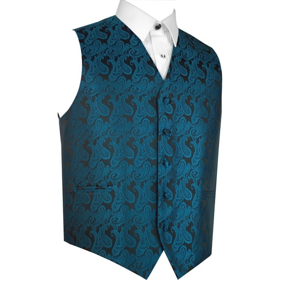 BEST TUXEDO Men's Formal, Prom, Wedding, Homecoming, Tuxedo Vest in Teal Paisley - XS
