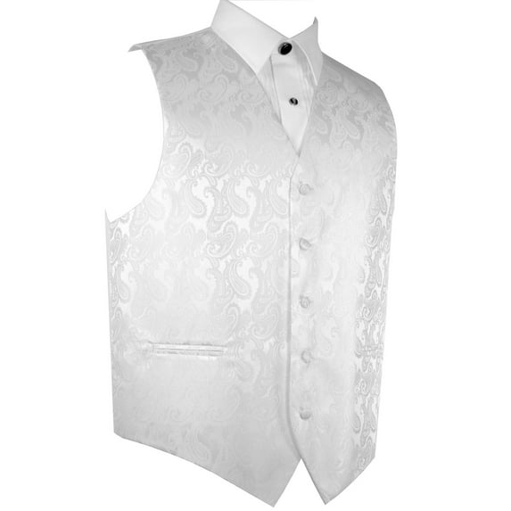 BEST TUXEDO Men's Formal, Prom, Wedding, Homecoming, Tuxedo Vest in White Paisley - L